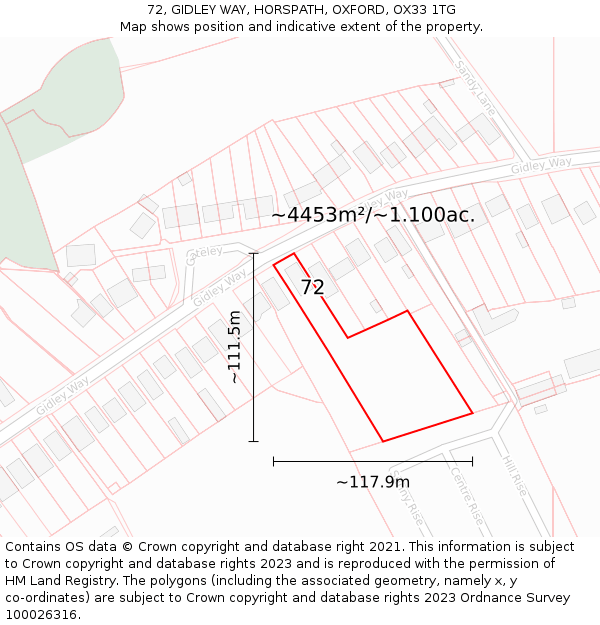 72, GIDLEY WAY, HORSPATH, OXFORD, OX33 1TG: Plot and title map