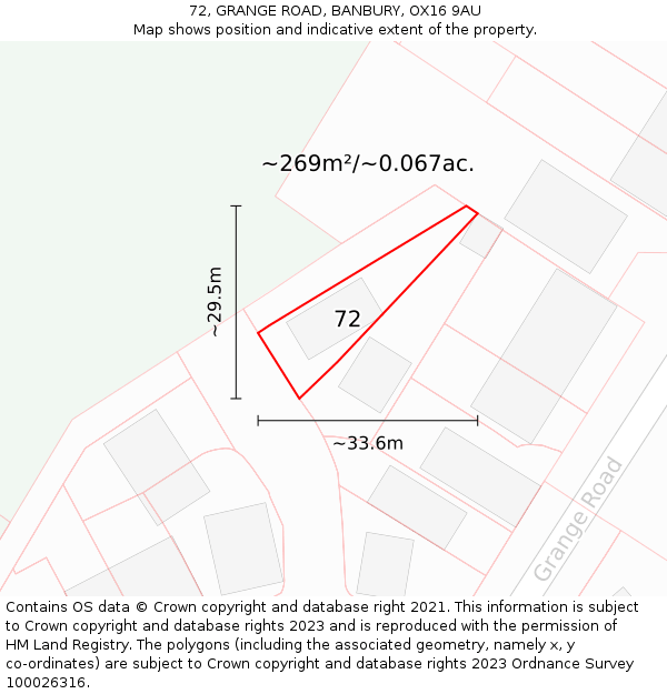 72, GRANGE ROAD, BANBURY, OX16 9AU: Plot and title map