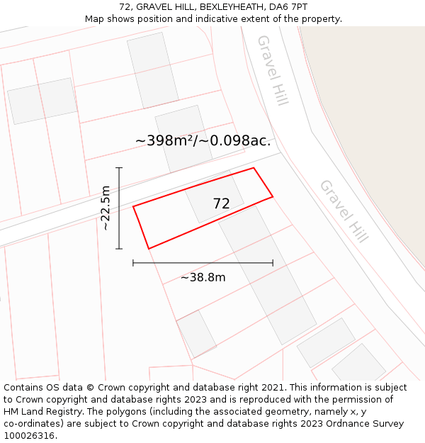 72, GRAVEL HILL, BEXLEYHEATH, DA6 7PT: Plot and title map