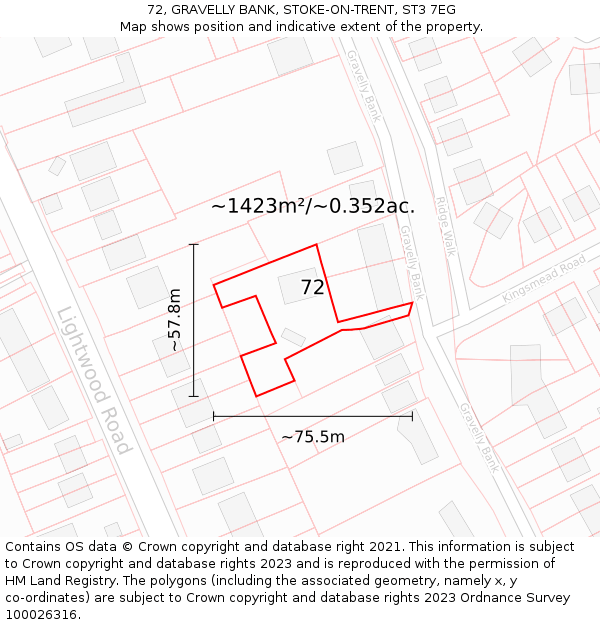 72, GRAVELLY BANK, STOKE-ON-TRENT, ST3 7EG: Plot and title map