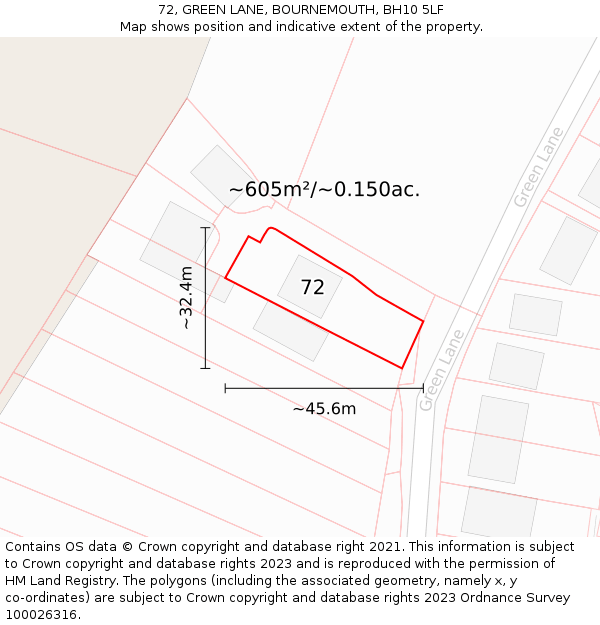 72, GREEN LANE, BOURNEMOUTH, BH10 5LF: Plot and title map