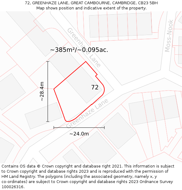 72, GREENHAZE LANE, GREAT CAMBOURNE, CAMBRIDGE, CB23 5BH: Plot and title map