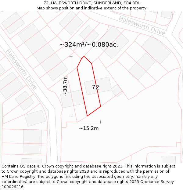 72, HALESWORTH DRIVE, SUNDERLAND, SR4 8DL: Plot and title map