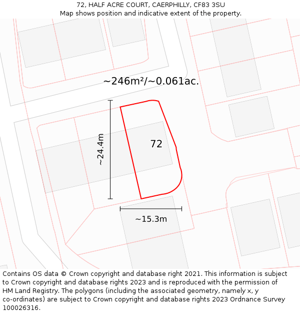 72, HALF ACRE COURT, CAERPHILLY, CF83 3SU: Plot and title map