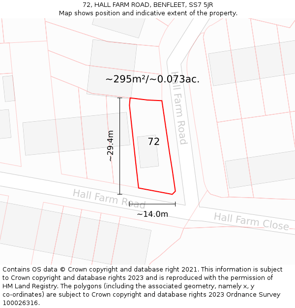 72, HALL FARM ROAD, BENFLEET, SS7 5JR: Plot and title map