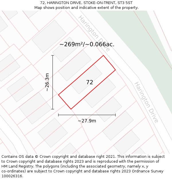 72, HARINGTON DRIVE, STOKE-ON-TRENT, ST3 5ST: Plot and title map