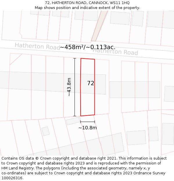 72, HATHERTON ROAD, CANNOCK, WS11 1HQ: Plot and title map