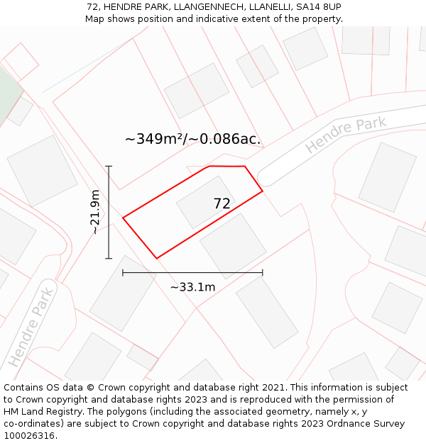 72, HENDRE PARK, LLANGENNECH, LLANELLI, SA14 8UP: Plot and title map