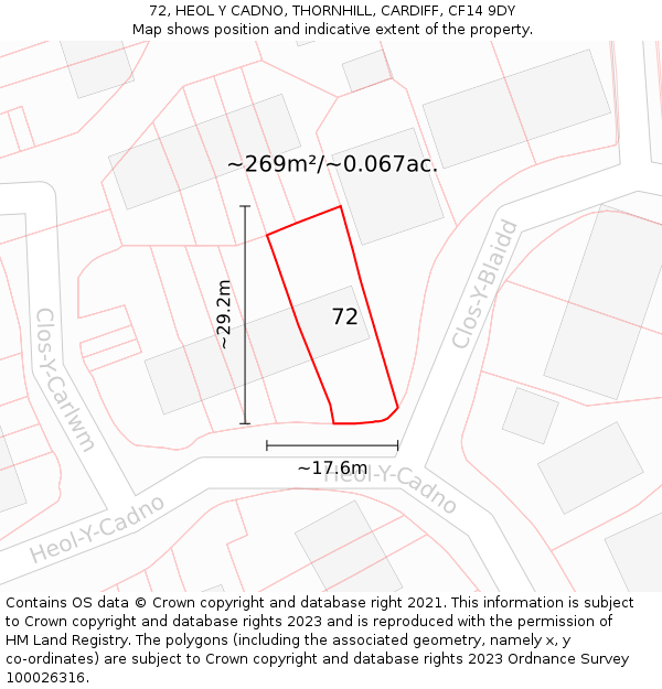 72, HEOL Y CADNO, THORNHILL, CARDIFF, CF14 9DY: Plot and title map