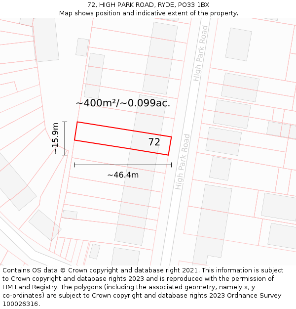 72, HIGH PARK ROAD, RYDE, PO33 1BX: Plot and title map