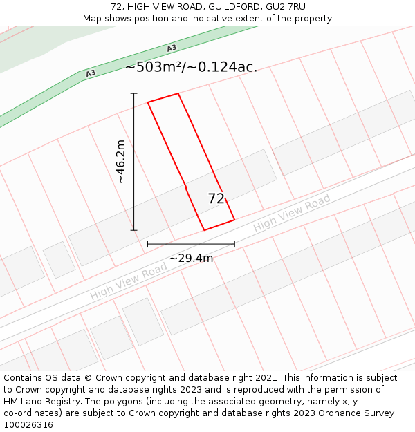 72, HIGH VIEW ROAD, GUILDFORD, GU2 7RU: Plot and title map