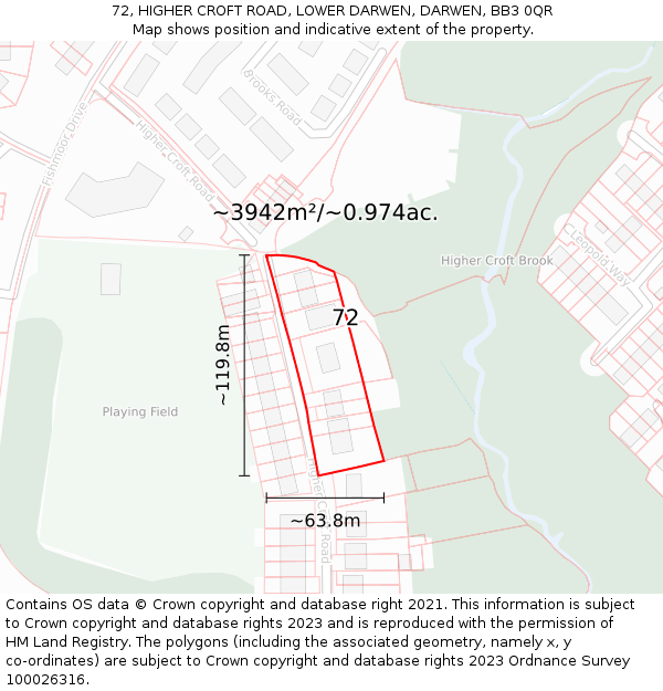 72, HIGHER CROFT ROAD, LOWER DARWEN, DARWEN, BB3 0QR: Plot and title map
