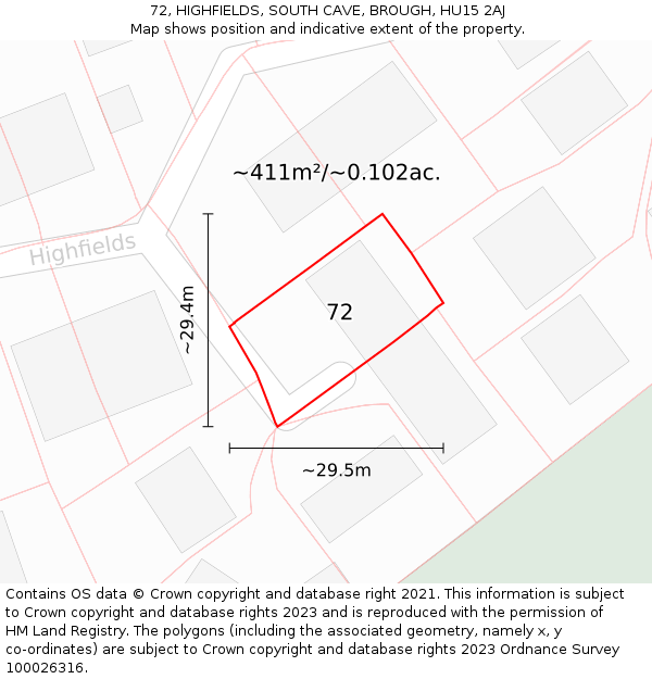 72, HIGHFIELDS, SOUTH CAVE, BROUGH, HU15 2AJ: Plot and title map