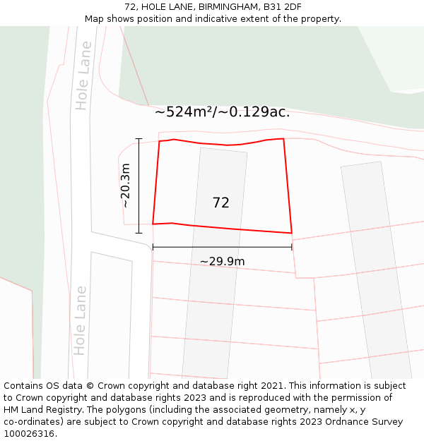 72, HOLE LANE, BIRMINGHAM, B31 2DF: Plot and title map