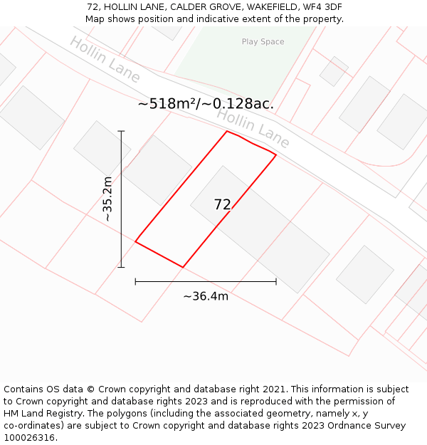 72, HOLLIN LANE, CALDER GROVE, WAKEFIELD, WF4 3DF: Plot and title map