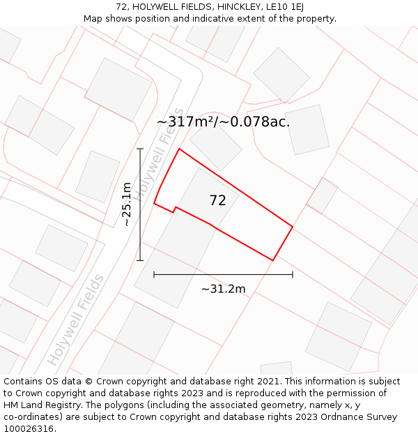 72, HOLYWELL FIELDS, HINCKLEY, LE10 1EJ: Plot and title map