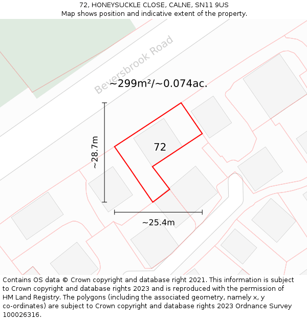 72, HONEYSUCKLE CLOSE, CALNE, SN11 9US: Plot and title map