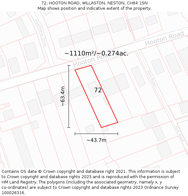 72, HOOTON ROAD, WILLASTON, NESTON, CH64 1SN: Plot and title map