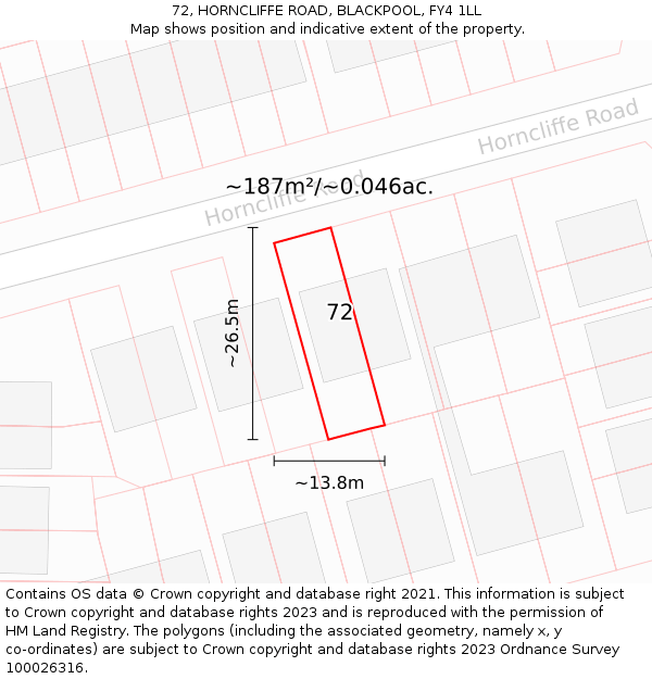 72, HORNCLIFFE ROAD, BLACKPOOL, FY4 1LL: Plot and title map