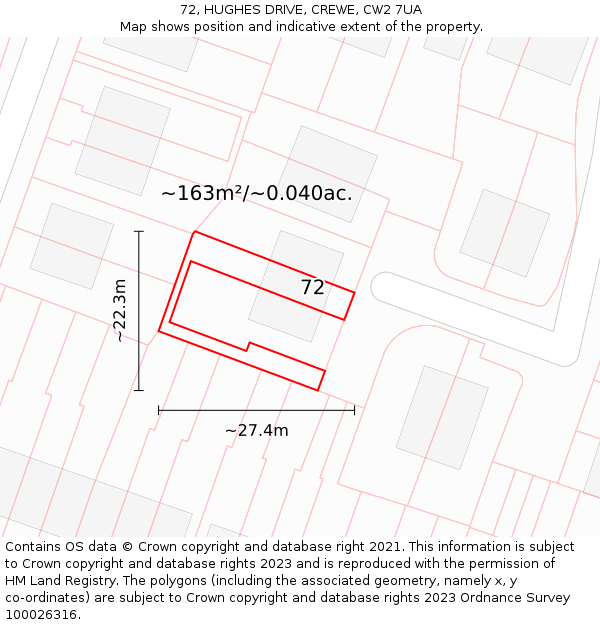 72, HUGHES DRIVE, CREWE, CW2 7UA: Plot and title map