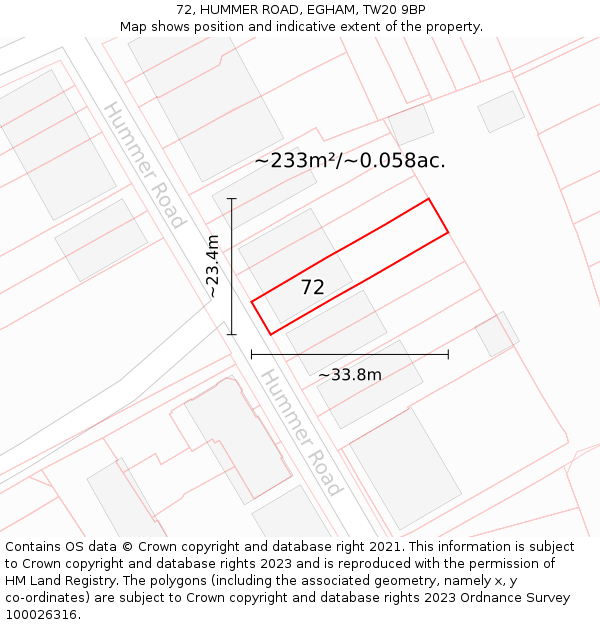 72, HUMMER ROAD, EGHAM, TW20 9BP: Plot and title map