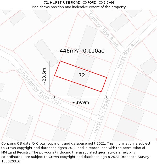 72, HURST RISE ROAD, OXFORD, OX2 9HH: Plot and title map