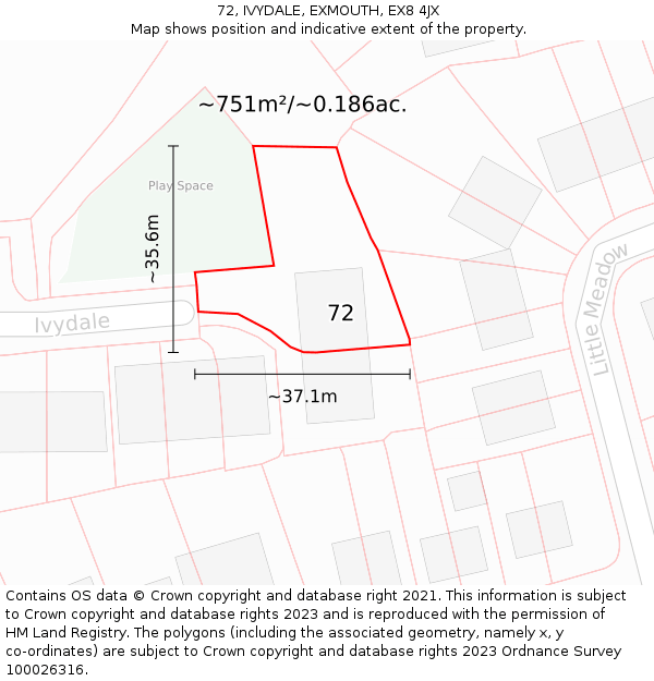 72, IVYDALE, EXMOUTH, EX8 4JX: Plot and title map