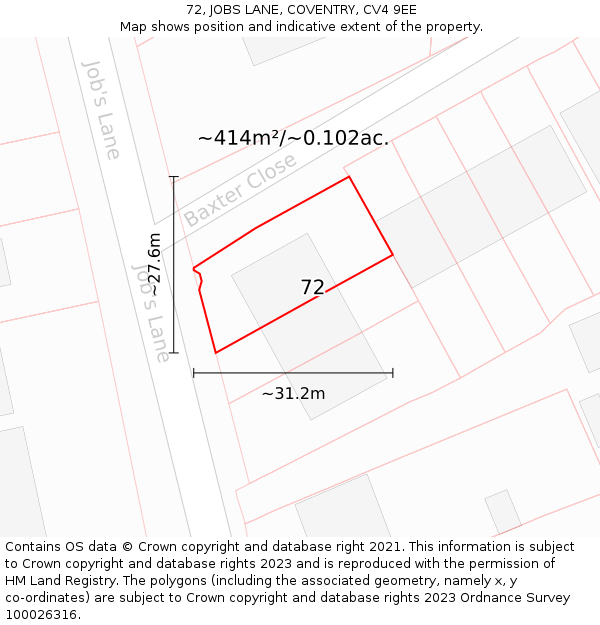 72, JOBS LANE, COVENTRY, CV4 9EE: Plot and title map