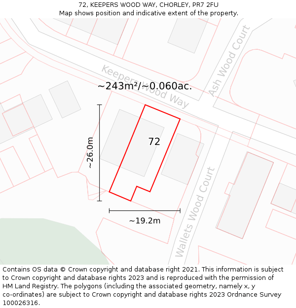 72, KEEPERS WOOD WAY, CHORLEY, PR7 2FU: Plot and title map