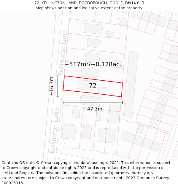 72, KELLINGTON LANE, EGGBOROUGH, GOOLE, DN14 0LB: Plot and title map