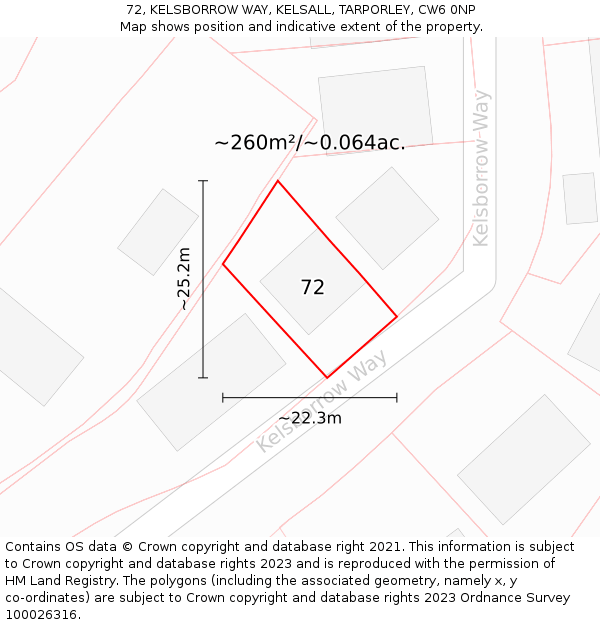 72, KELSBORROW WAY, KELSALL, TARPORLEY, CW6 0NP: Plot and title map