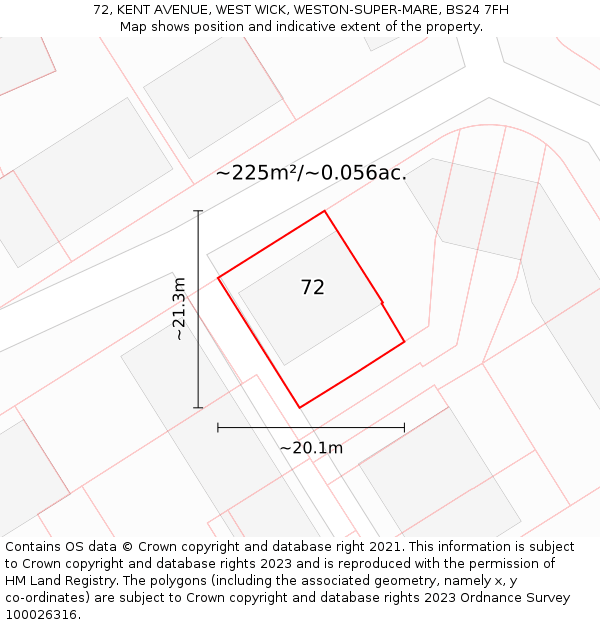 72, KENT AVENUE, WEST WICK, WESTON-SUPER-MARE, BS24 7FH: Plot and title map