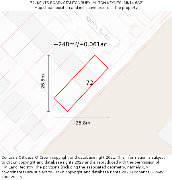 72, KENTS ROAD, STANTONBURY, MILTON KEYNES, MK14 6AZ: Plot and title map