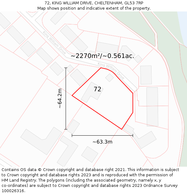 72, KING WILLIAM DRIVE, CHELTENHAM, GL53 7RP: Plot and title map