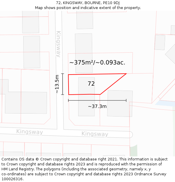 72, KINGSWAY, BOURNE, PE10 9DJ: Plot and title map