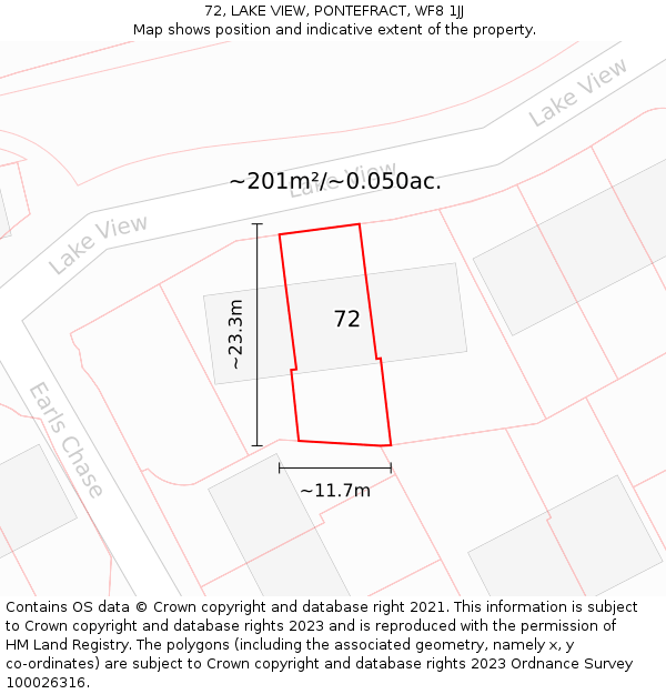 72, LAKE VIEW, PONTEFRACT, WF8 1JJ: Plot and title map