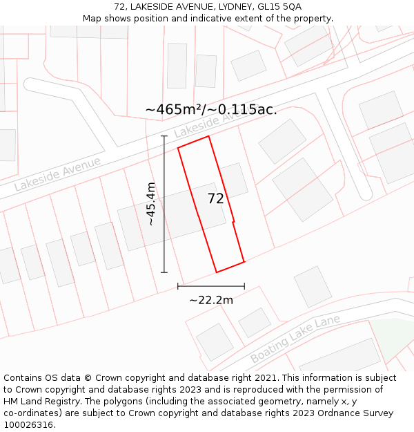 72, LAKESIDE AVENUE, LYDNEY, GL15 5QA: Plot and title map