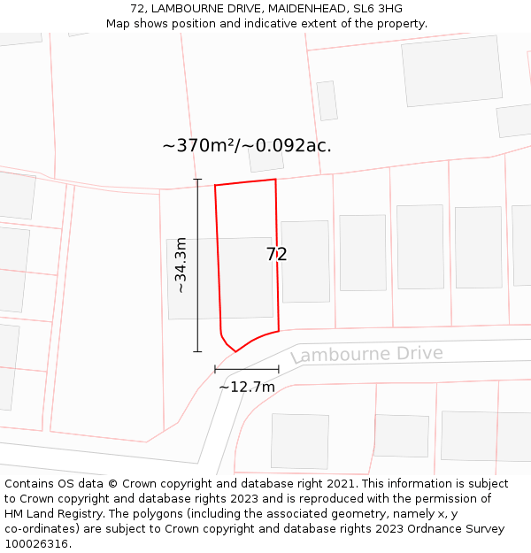 72, LAMBOURNE DRIVE, MAIDENHEAD, SL6 3HG: Plot and title map