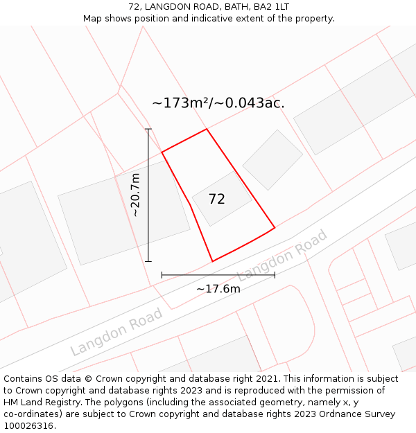 72, LANGDON ROAD, BATH, BA2 1LT: Plot and title map