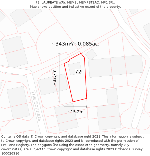 72, LAUREATE WAY, HEMEL HEMPSTEAD, HP1 3RU: Plot and title map