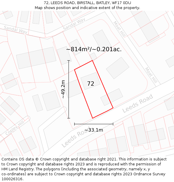 72, LEEDS ROAD, BIRSTALL, BATLEY, WF17 0DU: Plot and title map