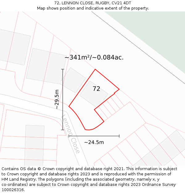 72, LENNON CLOSE, RUGBY, CV21 4DT: Plot and title map