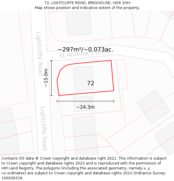 72, LIGHTCLIFFE ROAD, BRIGHOUSE, HD6 2HH: Plot and title map