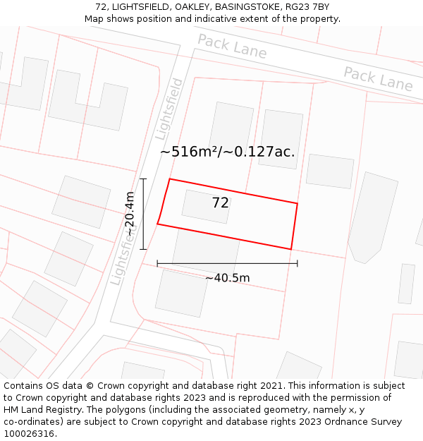 72, LIGHTSFIELD, OAKLEY, BASINGSTOKE, RG23 7BY: Plot and title map