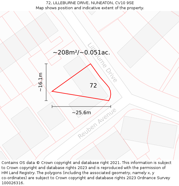 72, LILLEBURNE DRIVE, NUNEATON, CV10 9SE: Plot and title map