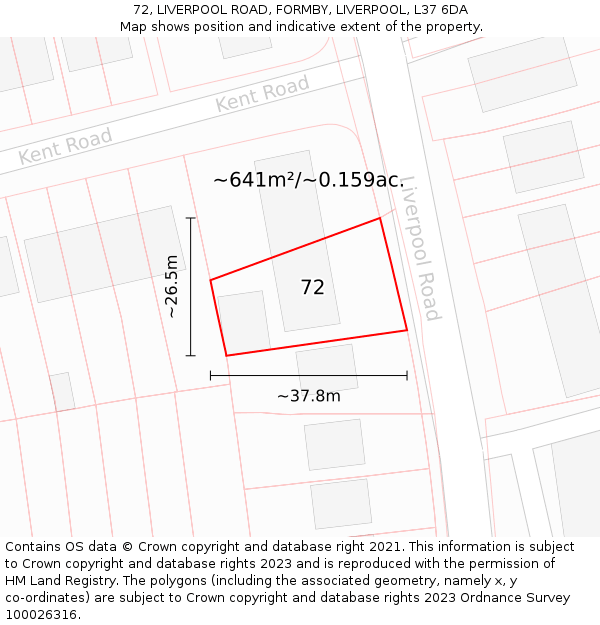 72, LIVERPOOL ROAD, FORMBY, LIVERPOOL, L37 6DA: Plot and title map