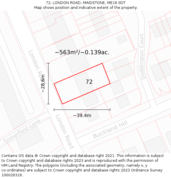 72, LONDON ROAD, MAIDSTONE, ME16 0DT: Plot and title map