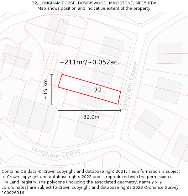 72, LONGHAM COPSE, DOWNSWOOD, MAIDSTONE, ME15 8TW: Plot and title map