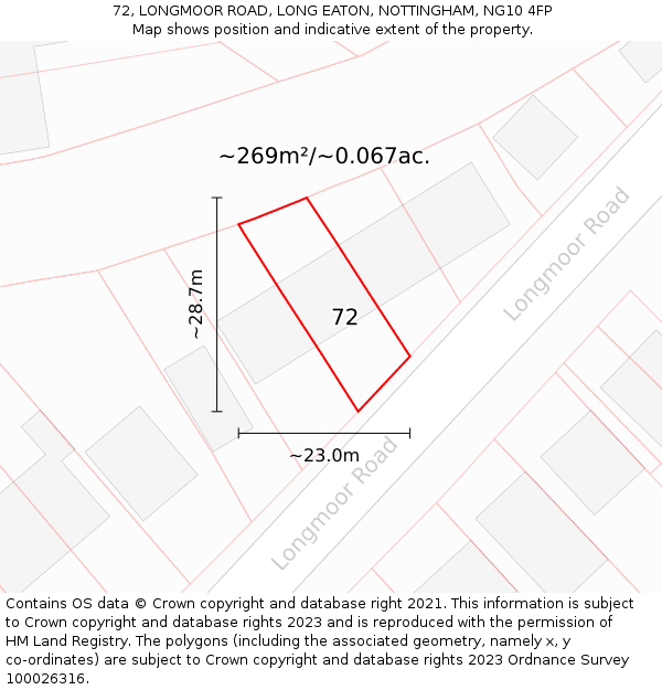 72, LONGMOOR ROAD, LONG EATON, NOTTINGHAM, NG10 4FP: Plot and title map