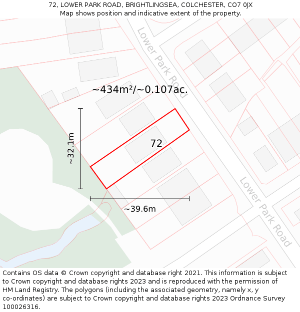 72, LOWER PARK ROAD, BRIGHTLINGSEA, COLCHESTER, CO7 0JX: Plot and title map